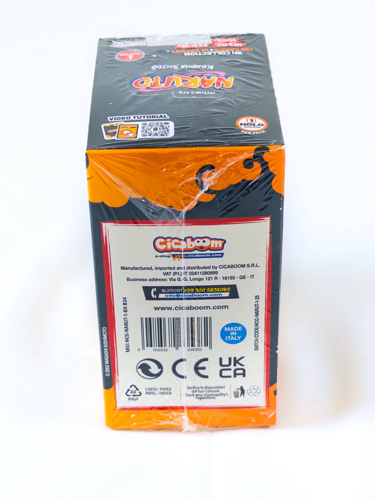 Parte trasera de la Booster Box Naruto Mythos TCG Konoha Shido