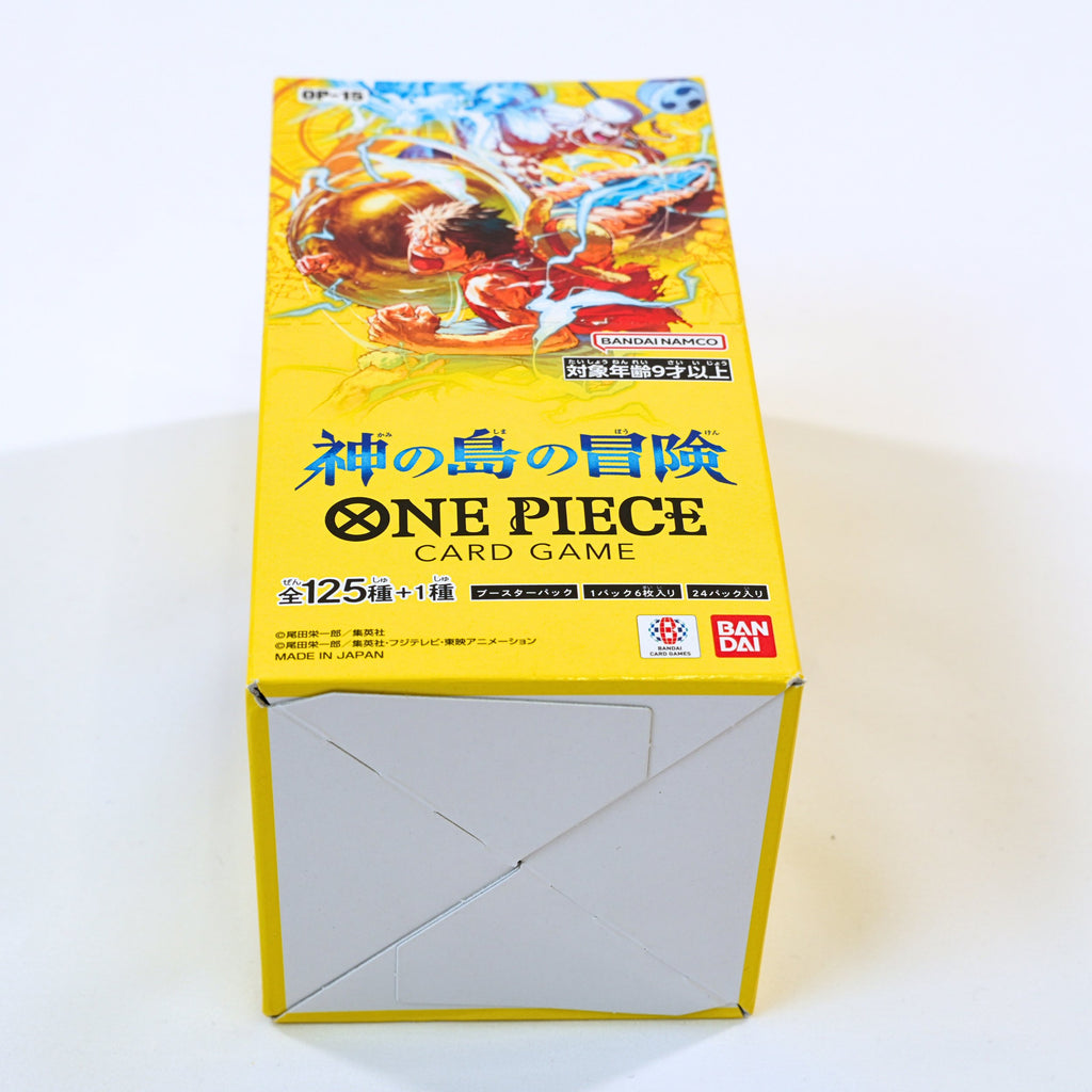 Booster Box OP-15 Adventure on Kamis Island One Piece Card Game japonés vista frontal echada