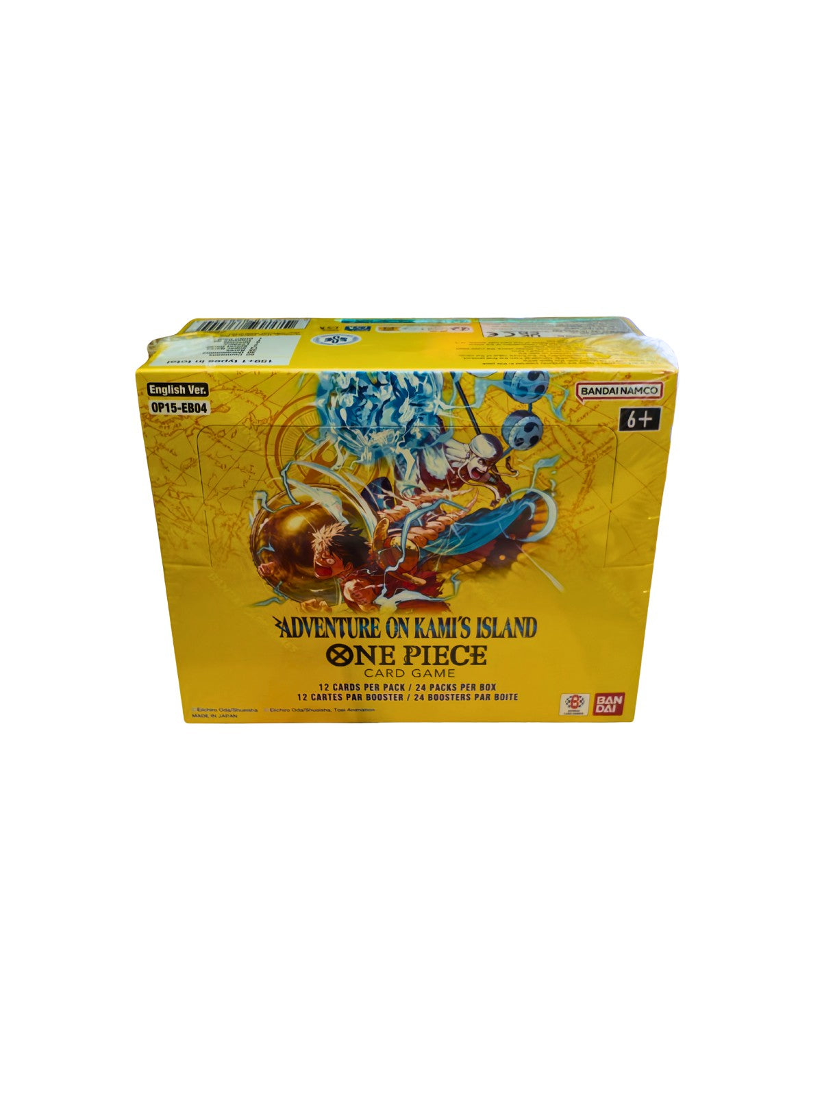 Booster Box Adventure on Kami’s Island One Piece Card Game en inglés, caja sellada vista de frente.