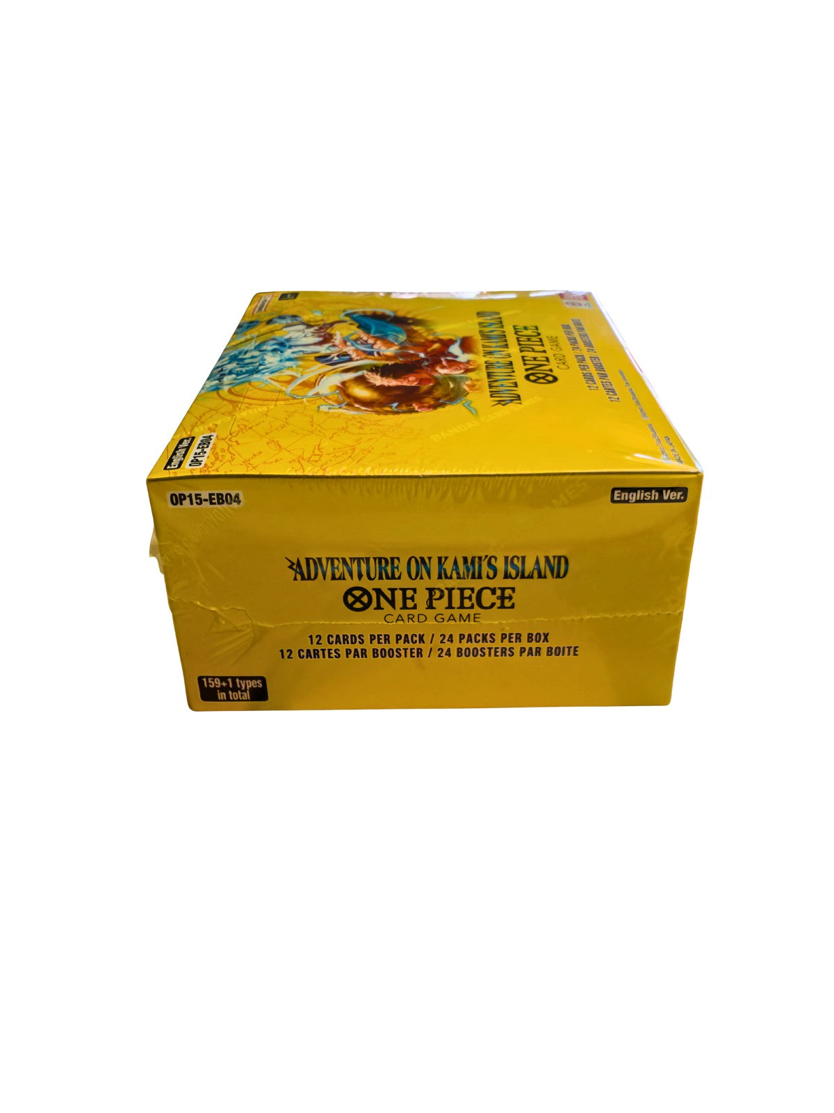 Vista lateral de la Booster Box OP15-EB04 Adventure on Kami’s Island One Piece Card Game.