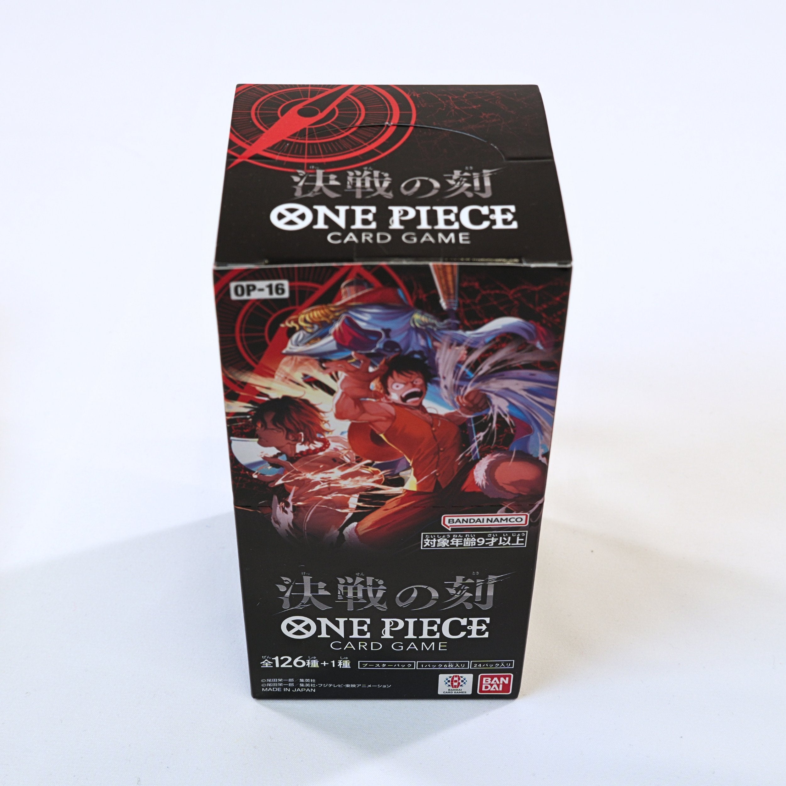 Booster Box OP-16 Kessen no Toki One Piece Card Game japonés vista frontal de pie