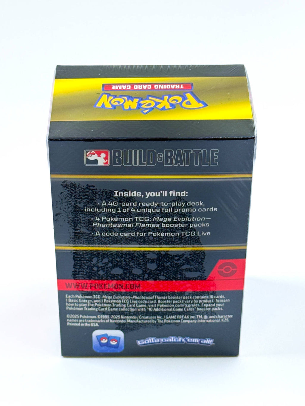 Pokémon Phantasmal Flames Build & Battle Box (EN) vista trasera con contenido del producto