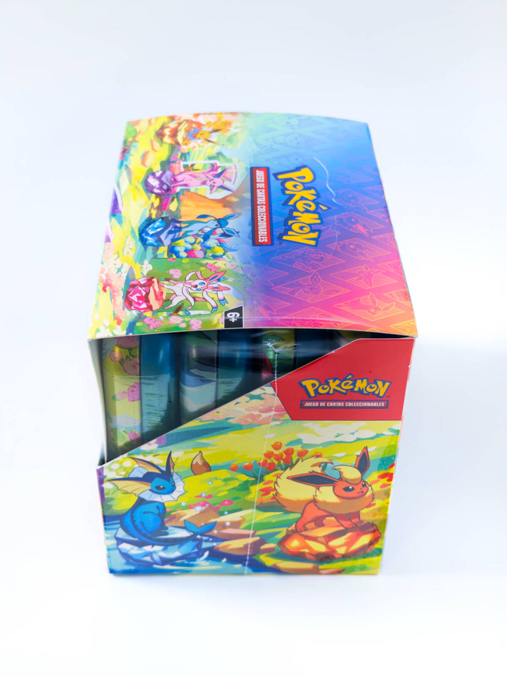 Display de Mini Tins Pokémon Evoluciones Prismáticas en español - vista lateral derecha
