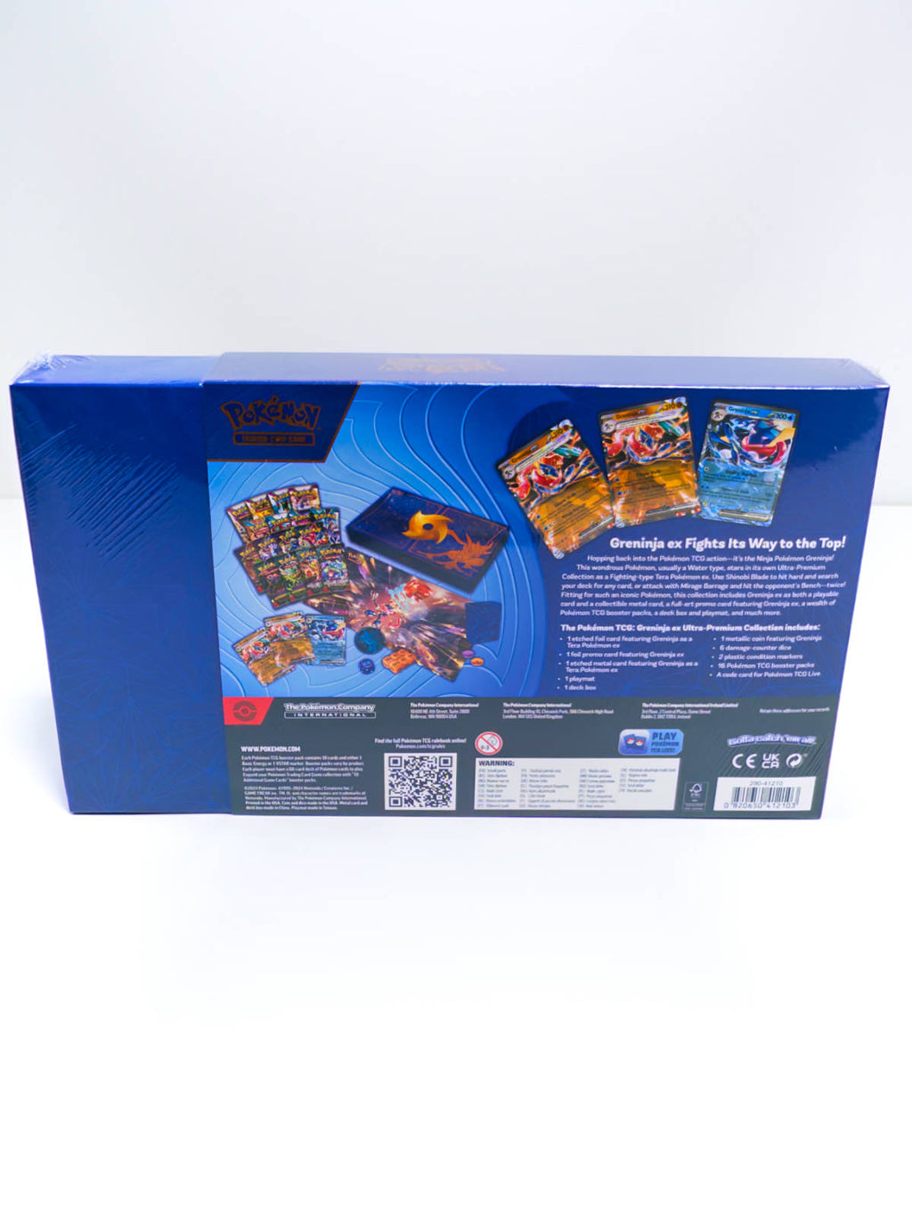 Parte trasera Pokémon Greninja ex Ultra Premium Collection contenido completo