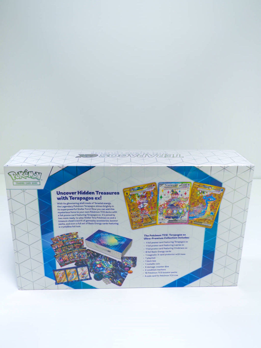 Parte trasera Pokémon Terapagos ex Ultra Premium Collection contenido