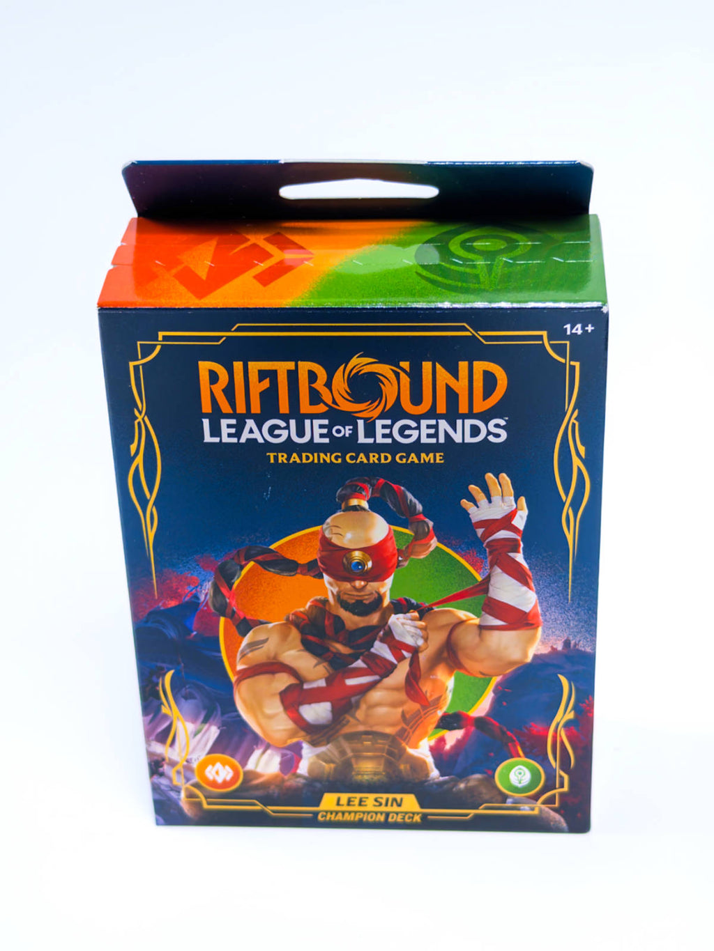 Vista frontal Riftbound Lee Sin Champion Deck sellado (inglés)